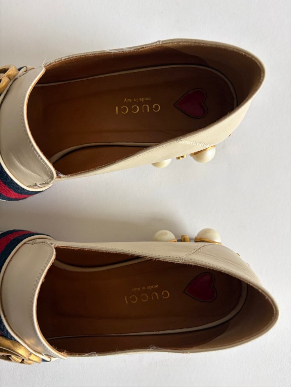 GUCCI PEYTON LEATHER PEARL HEELS MARMONT GG LOAFERS - Picture 10 of 11